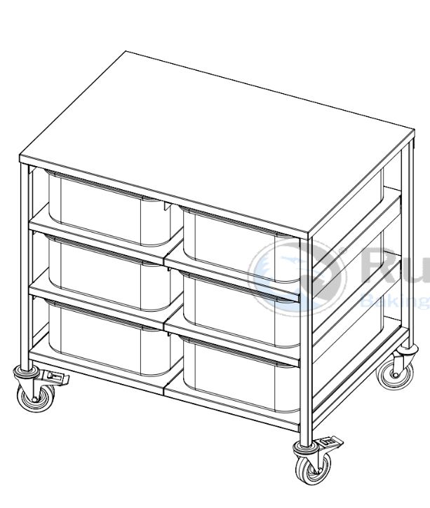 VEIEBORD med plastbeholdere 6x30L 